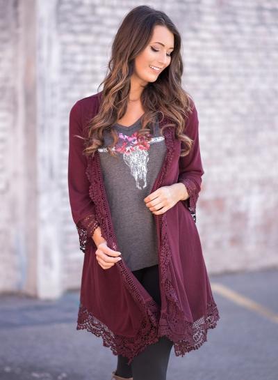 Oasap Fashion Solid Open Front Lace Splicing Cardigan