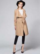 Oasap Fashion Open Front Solid Trench Coat With Belt