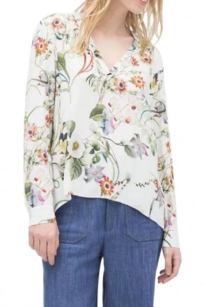 Oasap Demure Floral Print White High-low Blouse
