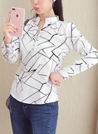 Oasap Stand Collar Long Sleeve Floral Printed Shirt