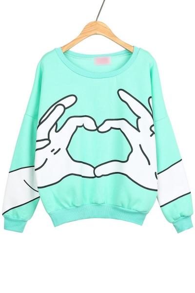 Oasap Hand Print Fleece Sweatshirt