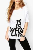 Oasap Casual Letter Graphic Short Sleeve Pullover Tee