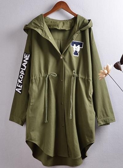 Oasap Hooded Long Sleeve Letters Embroidery Coats