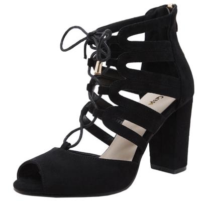 Oasap Peep Toe Lace-up Front Block Heels Hollow Out Sandals