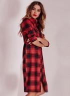 Oasap Women's Plaid Single-breasted Shirt Dress