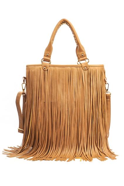 Oasap Tassels Panel Weaved Handle Top Zippered Shoulder Bag