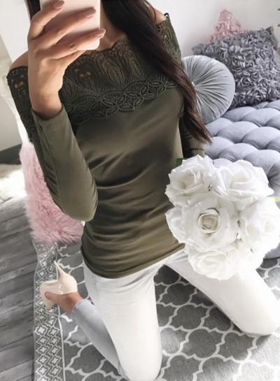 Oasap Long Sleeve Solid Color Lace Splicing Tee Shirt