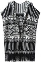 Oasap Fashion Geometric Pattern Batwing Frayed Cardigan