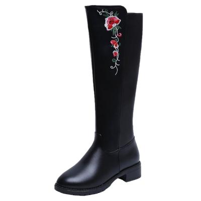 Oasap Low Heels Floral Embroidery Round Toe Mid-calf Boots