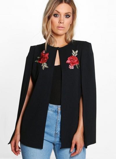Oasap Fashion Floral Embroidery Cape Coat