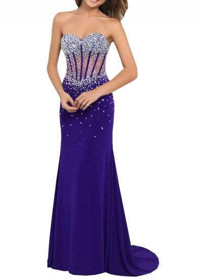 Oasap Women's Fashion Rhinestone Trim Strapless Prom Dress