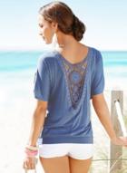 Oasap Round Neck Cut Out Loose Plus Size Tee Shirt