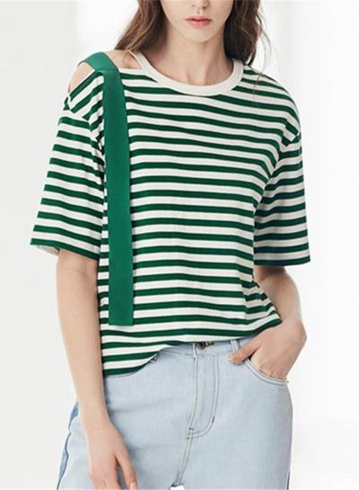 Oasap Fashion Striped Off One Shoulder Short Sleeve Tee