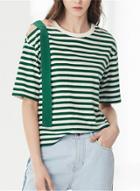 Oasap Fashion Striped Off One Shoulder Short Sleeve Tee