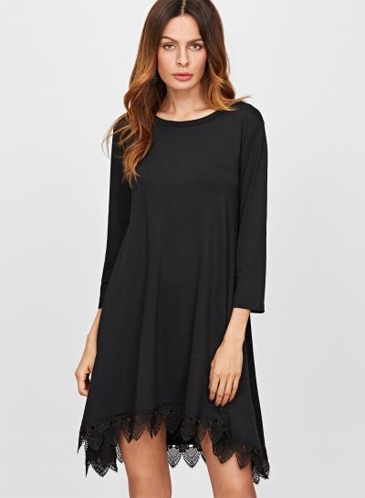 Oasap Fashion 3/4 Sleeve Lace Hem Irregular Dress