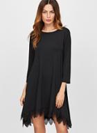 Oasap Fashion 3/4 Sleeve Lace Hem Irregular Dress