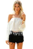 Oasap White Sexy Strapless Fringe Crop Blouse