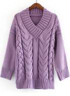 Oasap V Neck Long Sleeve Solid Color Twist Sweater