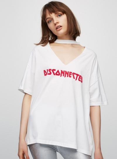 Oasap White Letter Printing Loose Tee Shirt