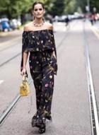 Oasap Black Vintage Floral Printing Loose Jumpsuit