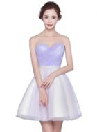 Oasap Ruffled Strapless Bridesmaid Beaded Mesh Cocktail Dress