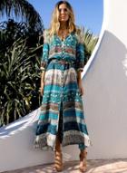 Oasap Bohemian Print Half Sleeve Lace-up Dress