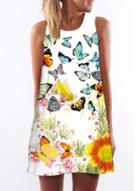 Oasap Casual Sleeveless Butterfly Printed Tank Dress