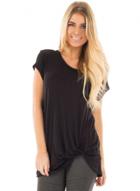 Oasap Fashion Front Knot Short Sleeves Solid Tee
