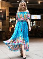 Oasap Bohemian Slash Neck Short Sleeve Maxi Dress