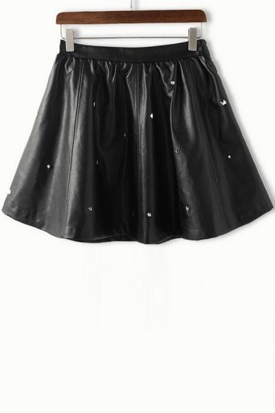 Oasap Studded Pu A-line Skirt