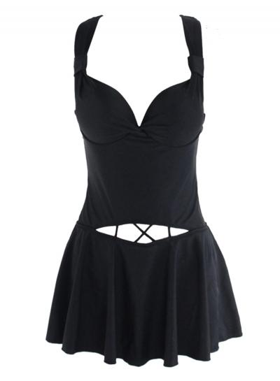 Oasap Push Up Back Cross Strap Swim Dress