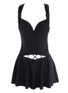 Oasap Push Up Back Cross Strap Swim Dress