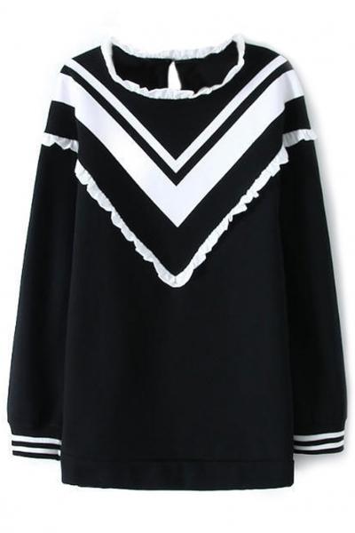 Oasap Black Striped V Sweatshirt