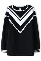 Oasap Black Striped V Sweatshirt