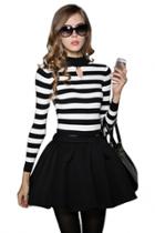 Oasap 2pcs Striped Sweater Black Skirt Matching Set