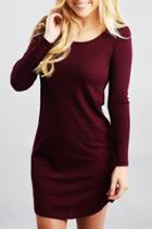 Oasap Burgundy Striped Round Neck Slim Fit Knit Dress