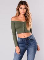 Oasap Slash Neck Long Sleeve Solid Color Crop-top Tee Shirt