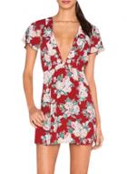 Oasap Women's Chic Floral Graphic V Neck Trapeze Dress
