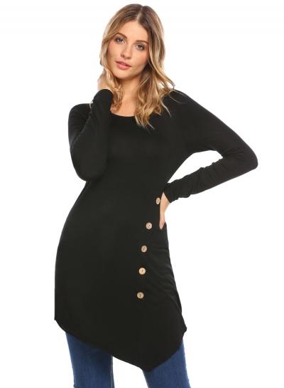 Oasap Long Sleeve Slim Fit Button Irreuglar Pullover Tee