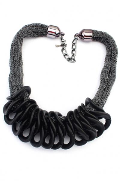 Oasap Layered Weaved Sweater Statement Necklace