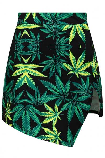 Oasap Stylish Leaf Printed Irregular Mini Skirt