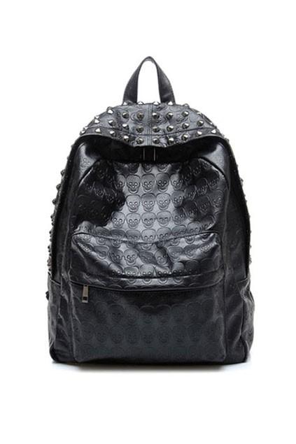 Oasap Punk Rivet Embellished Satchel Bag With Skull Print