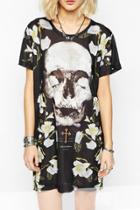 Oasap Chic Skull Print Round Neck Loose Fit Dress