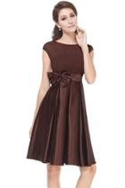 Oasap Women's Bowtie Round Neck Ruffles Satin Cocktail Dress
