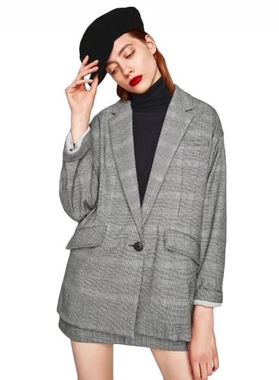 Oasap Casual Long Sleeve Checked One Button Blazer