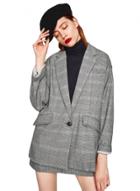 Oasap Casual Long Sleeve Checked One Button Blazer