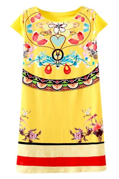 Oasap Floral Print Short Sleeve A-line Dress