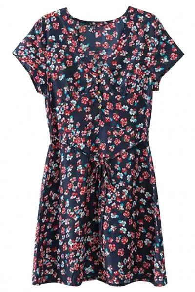 Oasap Dainty Floral Print Mini Dress