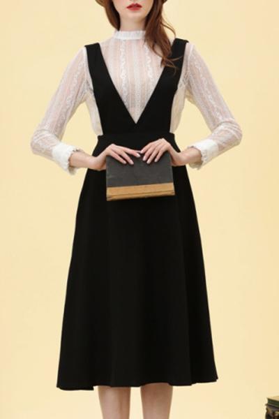 Oasap Sweet Deep V Sleeveless Side Zip Chiffon Dress