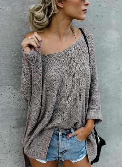 Oasap Fashion Long Sleeve Slit High Low Loose Sweater